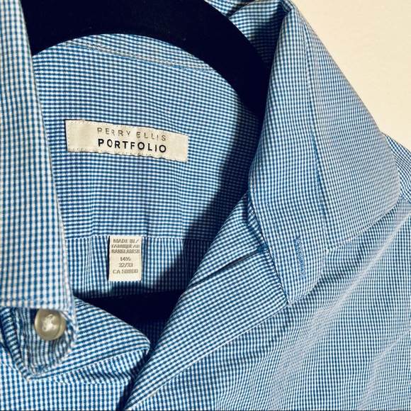 Perry Ellis Portfolio Dress Shirt Blue White - Picture 2 of 5
